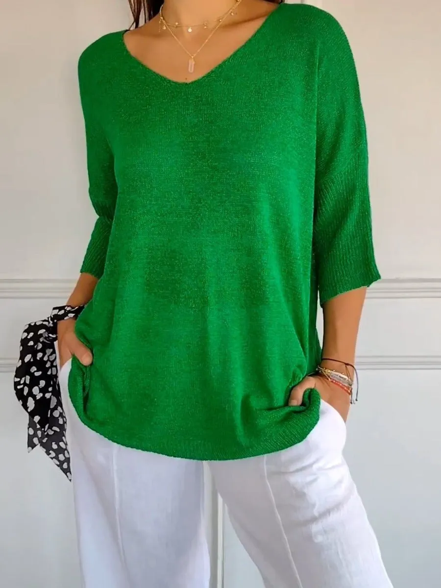 knitted sweaters, Popular trade casual sweaters, multi-color basic models, thin V-neck solid-color knitted sweaters, women's bottoms