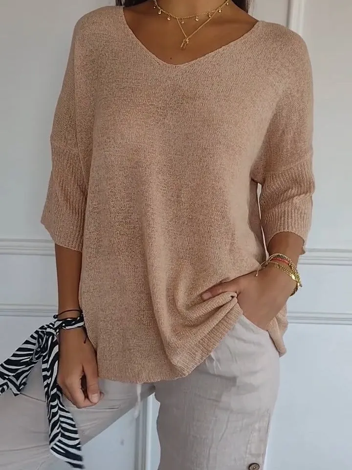 knitted sweaters, Popular trade casual sweaters, multi-color basic models, thin V-neck solid-color knitted sweaters, women's bottoms