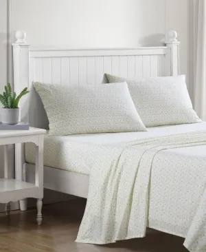 Laura Ashley Evie 4-Piece Yellow Cotton Full Sheet Set Evie Yellow Full