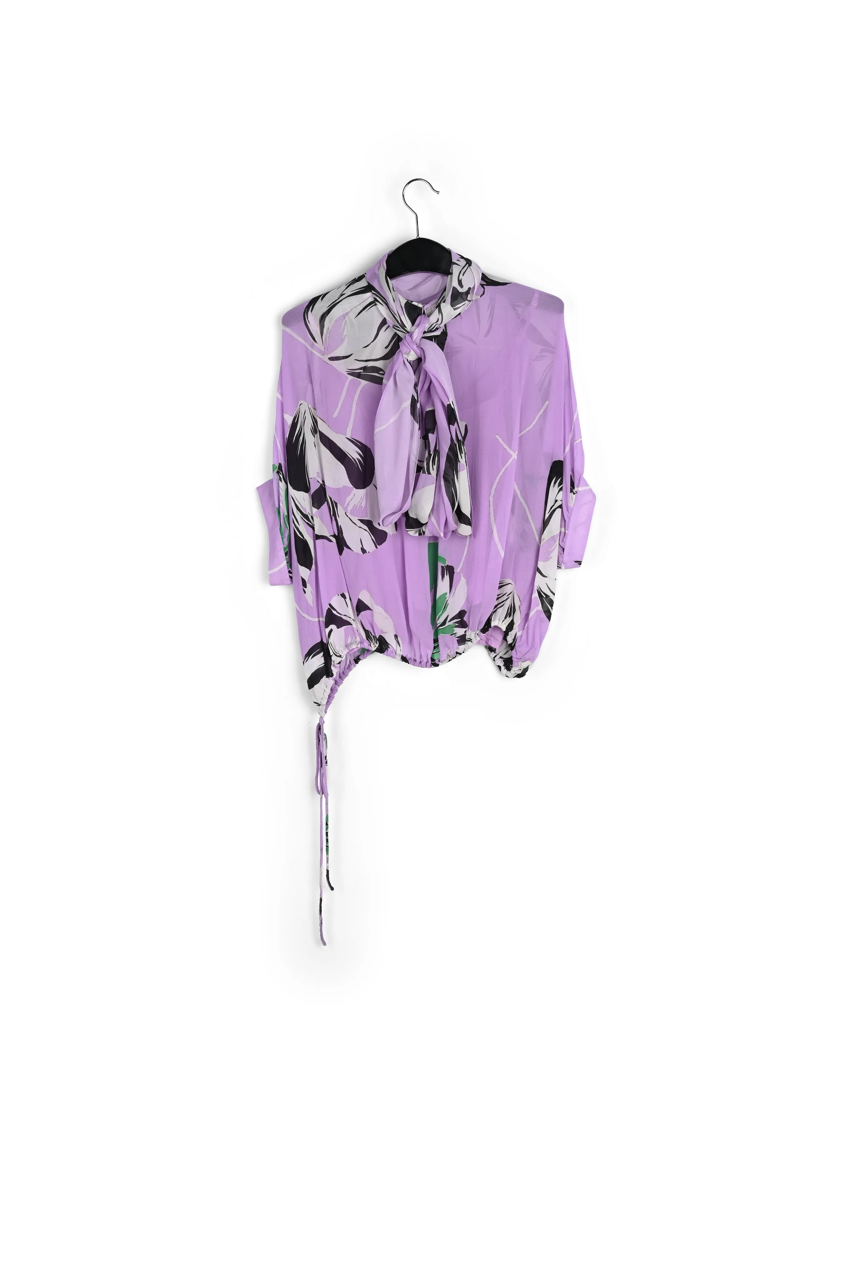 Lilac voluminous floral-print sheer top