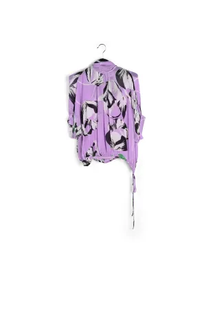Lilac voluminous floral-print sheer top