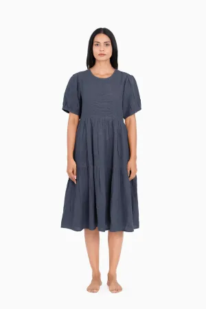 Linen Elvira Dress-Stormy Blue