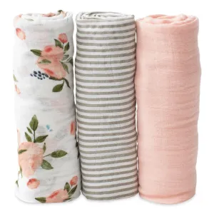 Little Unicorn Cotton Muslin Swaddle Set (Watercolour Roses)