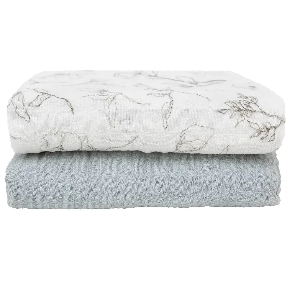 Little Unicorn Organic Cotton Muslin Swaddle Blanket Set (Pencil Floral)