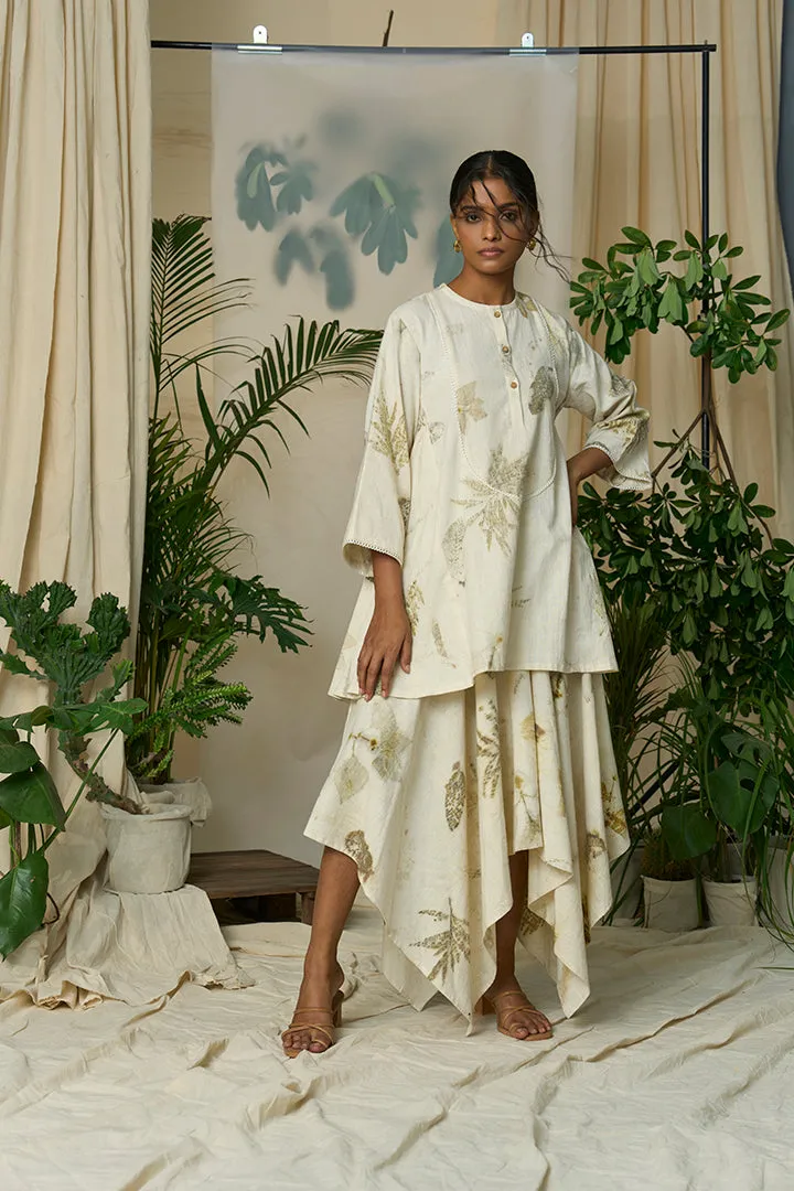 Live Leafy Khadi Kurta & Skirt Set