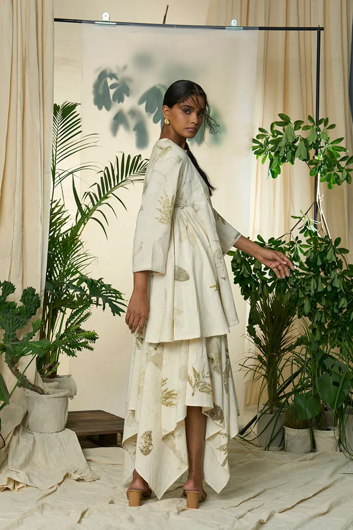 Live Leafy Khadi Kurta & Skirt Set