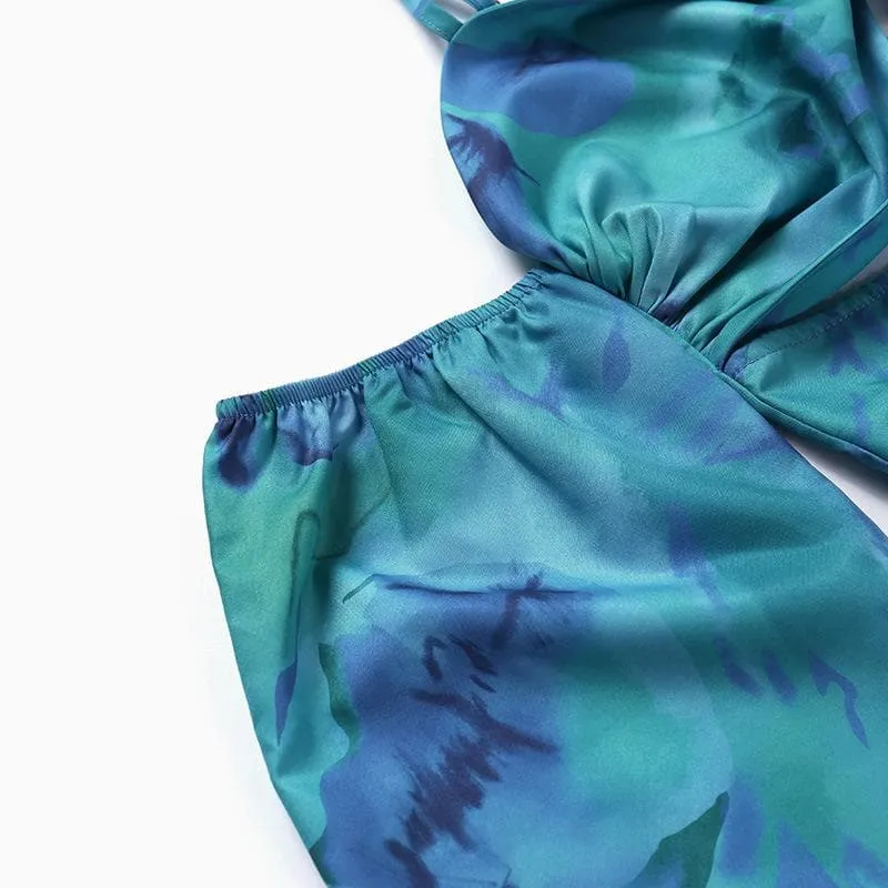 Long sleeve contrast off shoulder hollow out flower print midi dress