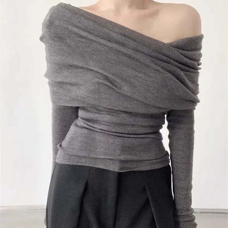 Long Sleeve Off Shoulder Thin Sweaters