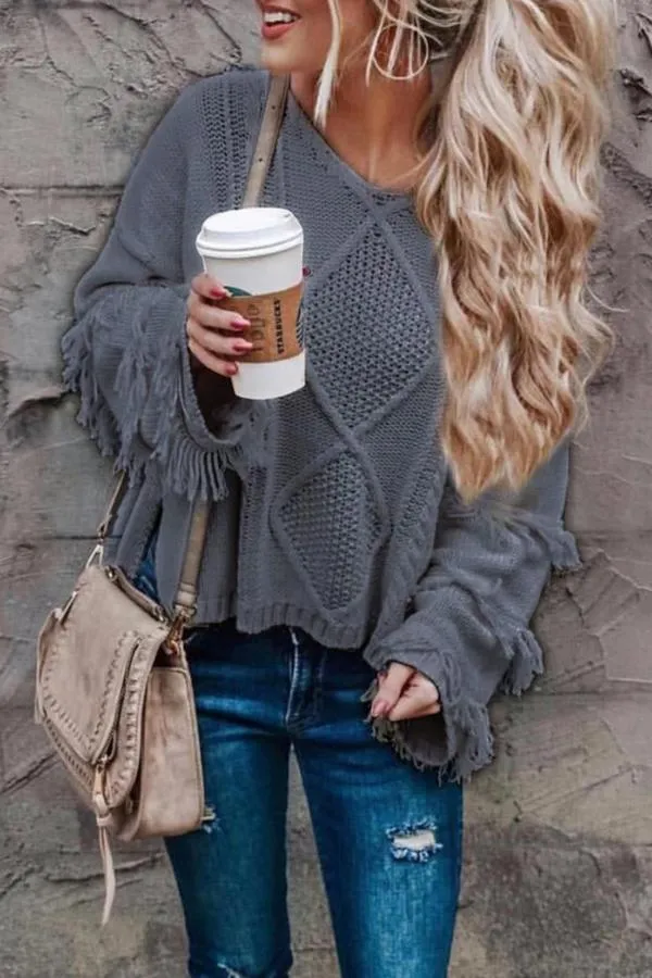 Long Sleeve Tassel Loose Sweater