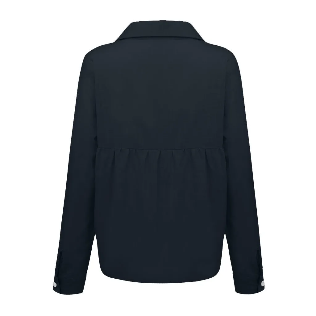 Loose Button Lapel Cardigan Top Long Sleeve Shirt Womens Blouses