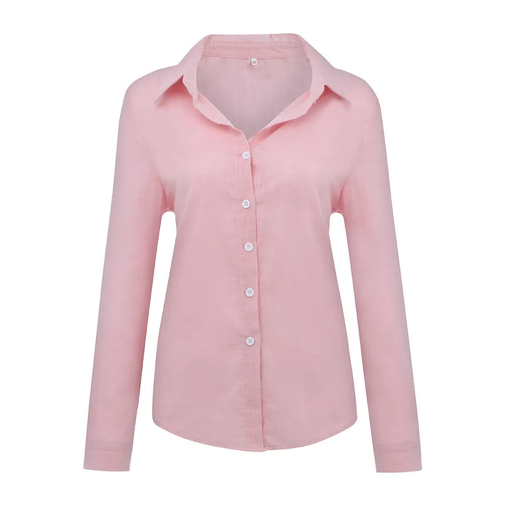 Loose Button Lapel Cardigan Top Long Sleeve Shirt Womens Blouses