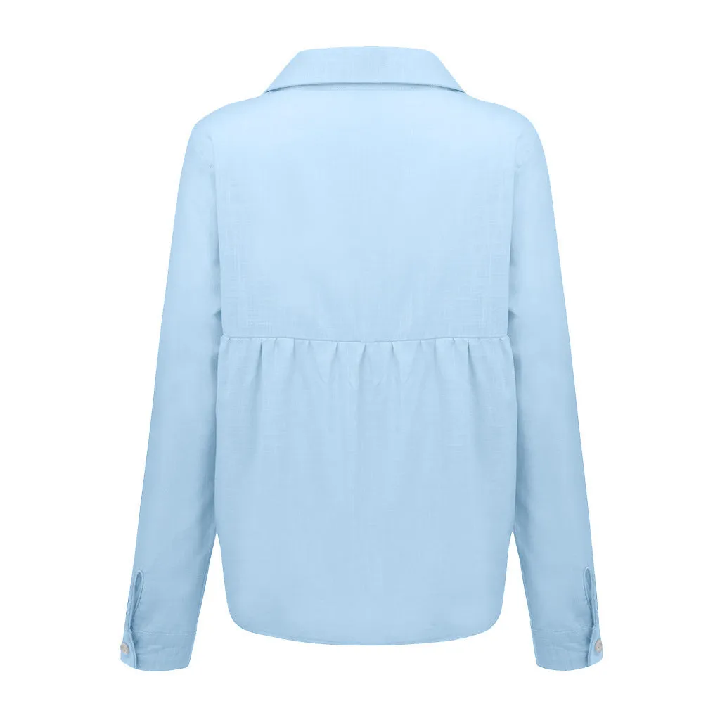 Loose Button Lapel Cardigan Top Long Sleeve Shirt Womens Blouses