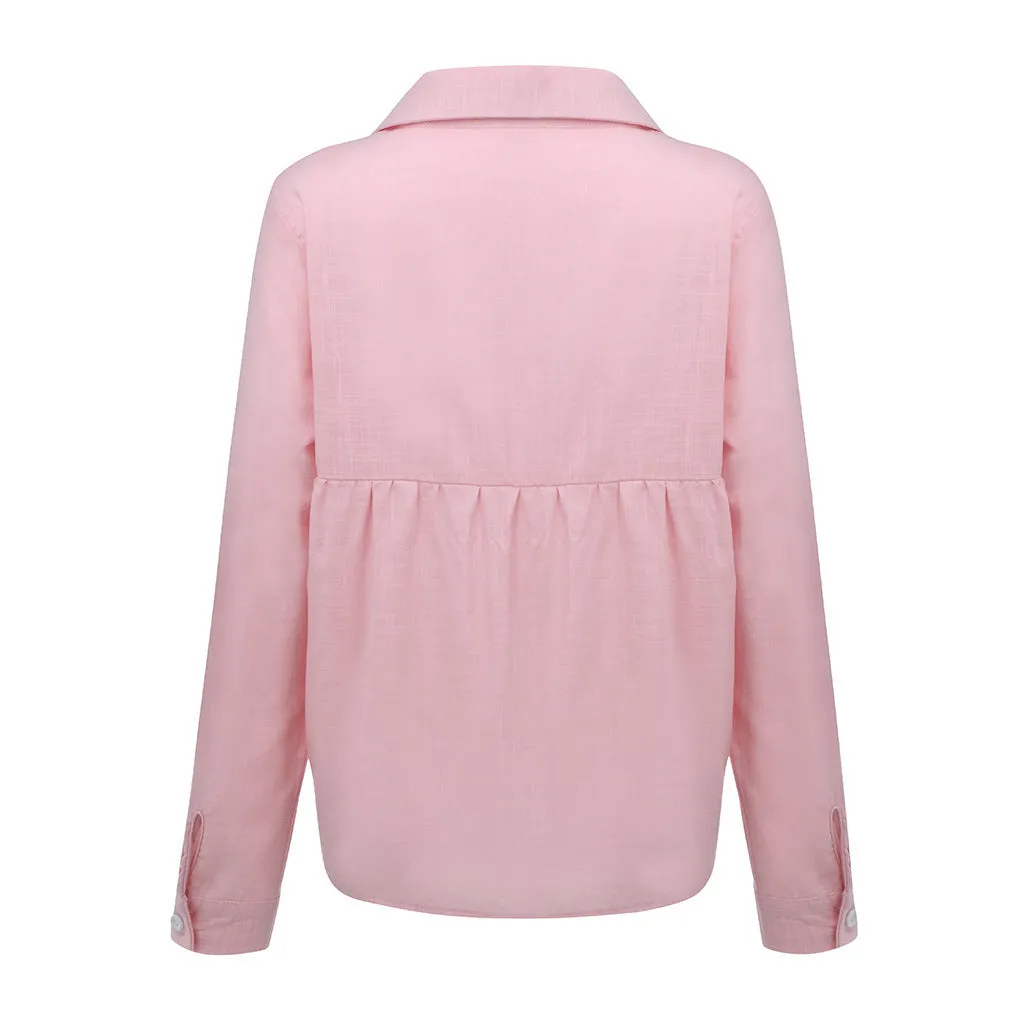 Loose Button Lapel Cardigan Top Long Sleeve Shirt Womens Blouses