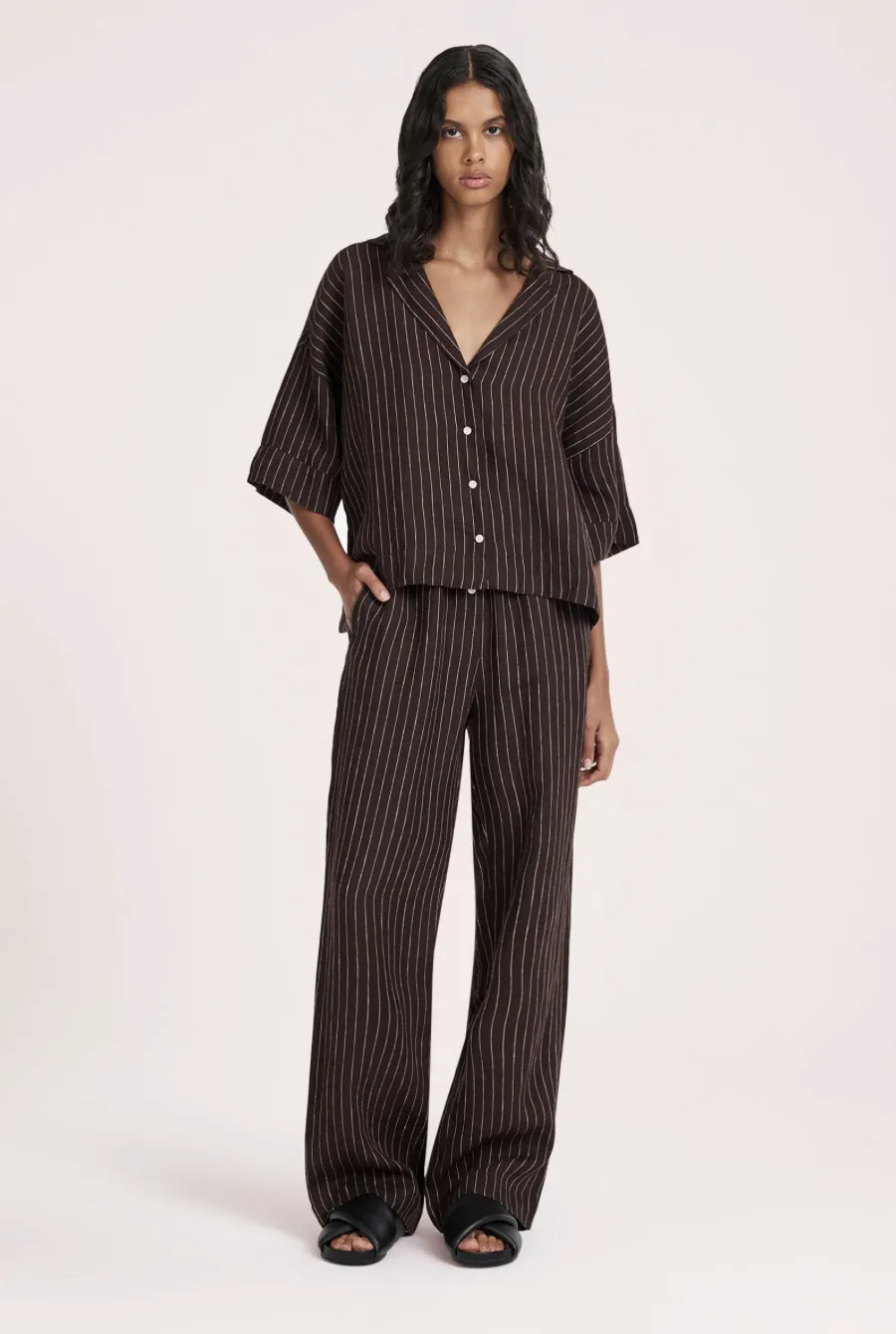 Lounge Stripe Linen Pant Raisin