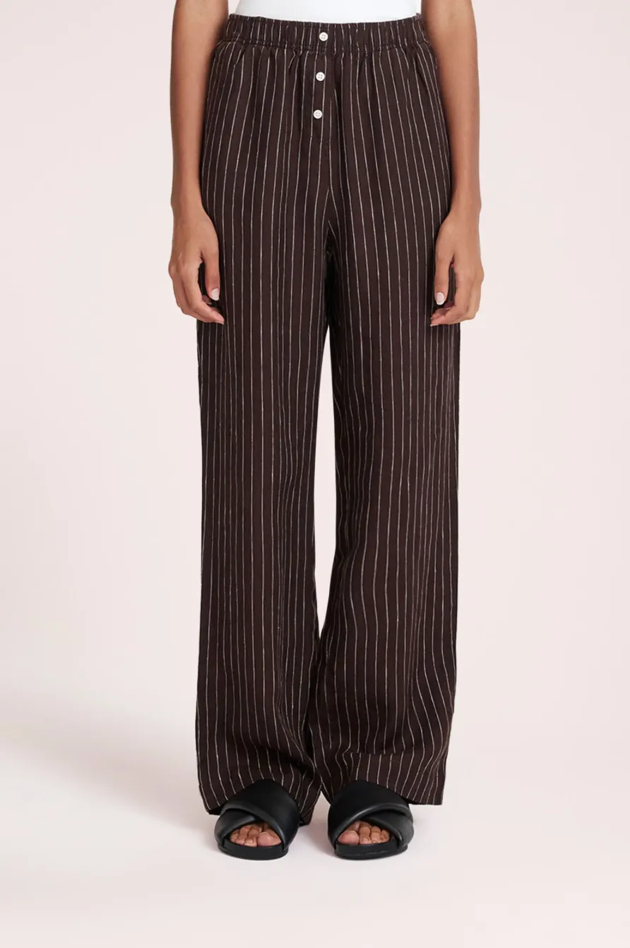 Lounge Stripe Linen Pant Raisin
