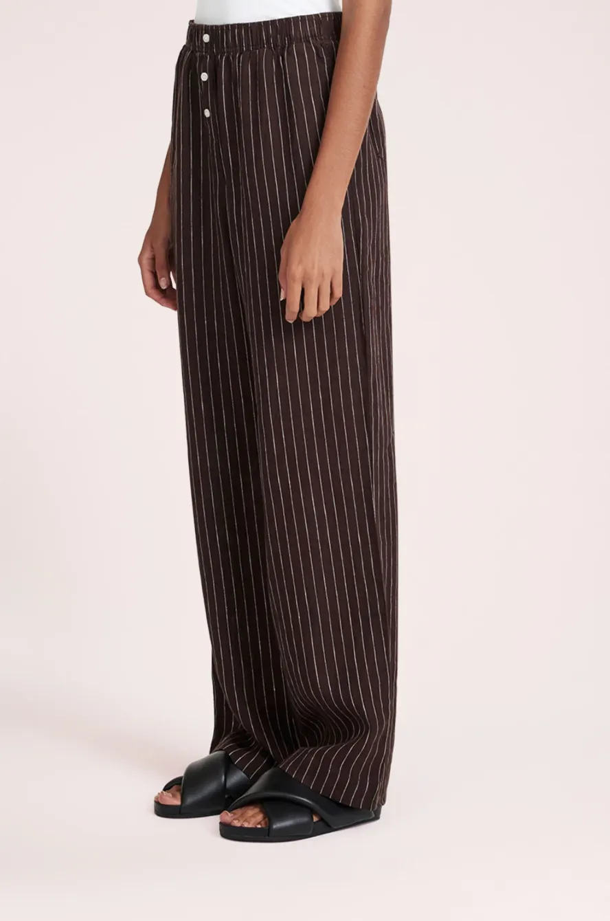 Lounge Stripe Linen Pant Raisin