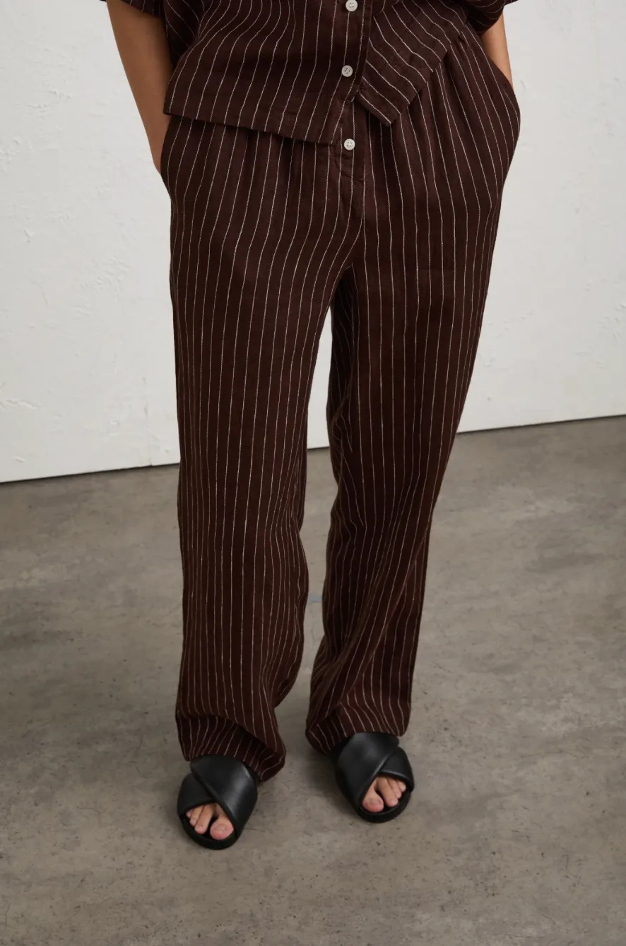 Lounge Stripe Linen Pant Raisin
