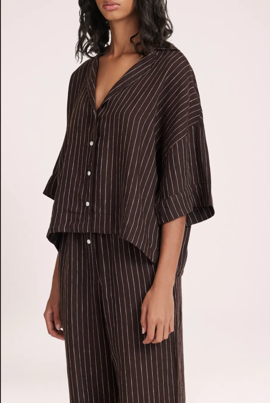 Lounge Stripe Linen Shirt Raisin
