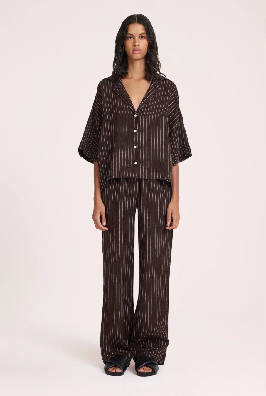 Lounge Stripe Linen Shirt Raisin