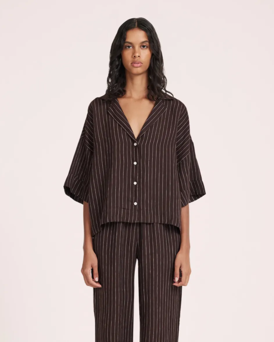 Lounge Stripe Linen Shirt Raisin