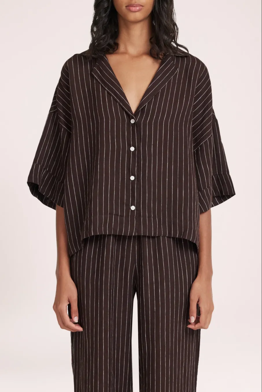 Lounge Stripe Linen Shirt Raisin