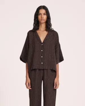 Lounge Stripe Linen Shirt Raisin