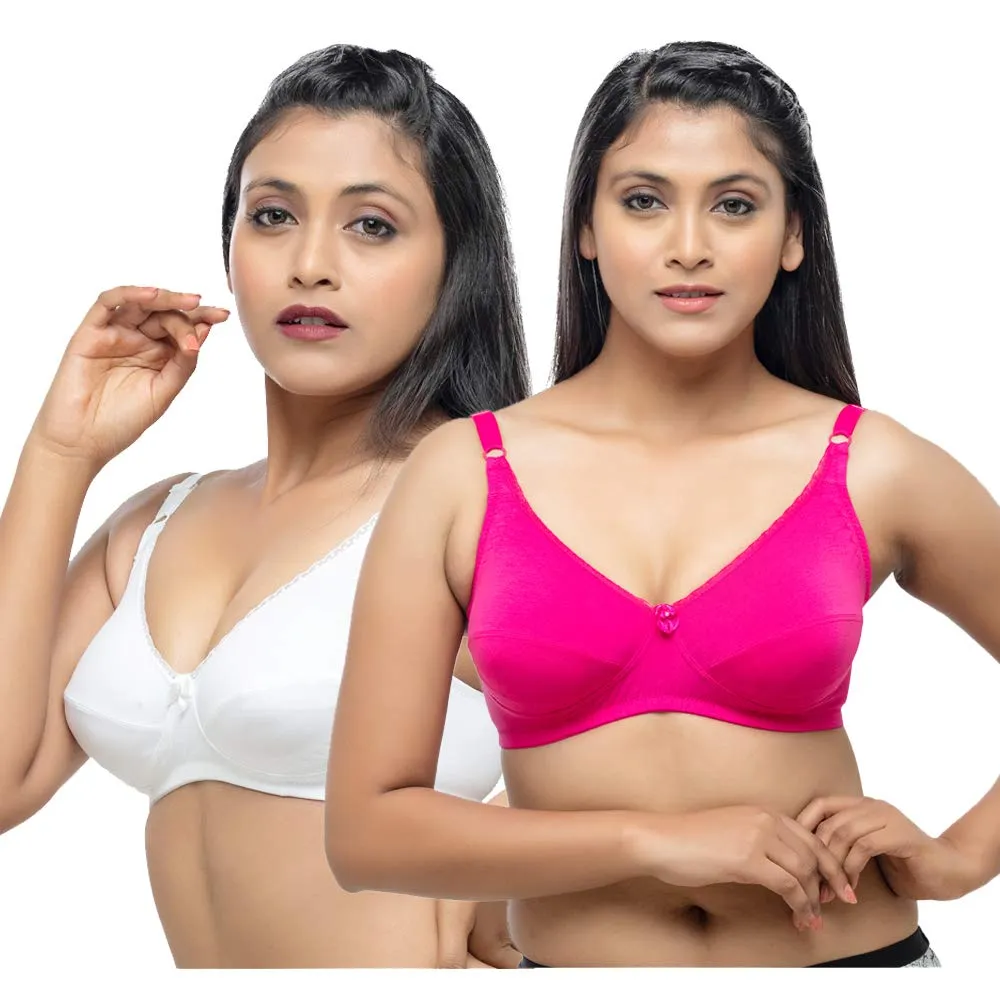 Lovable Pink Rose and White Non Padded Wirefree Bra Pack of 2 - ENCIRCLE Elite-P.Rose/White