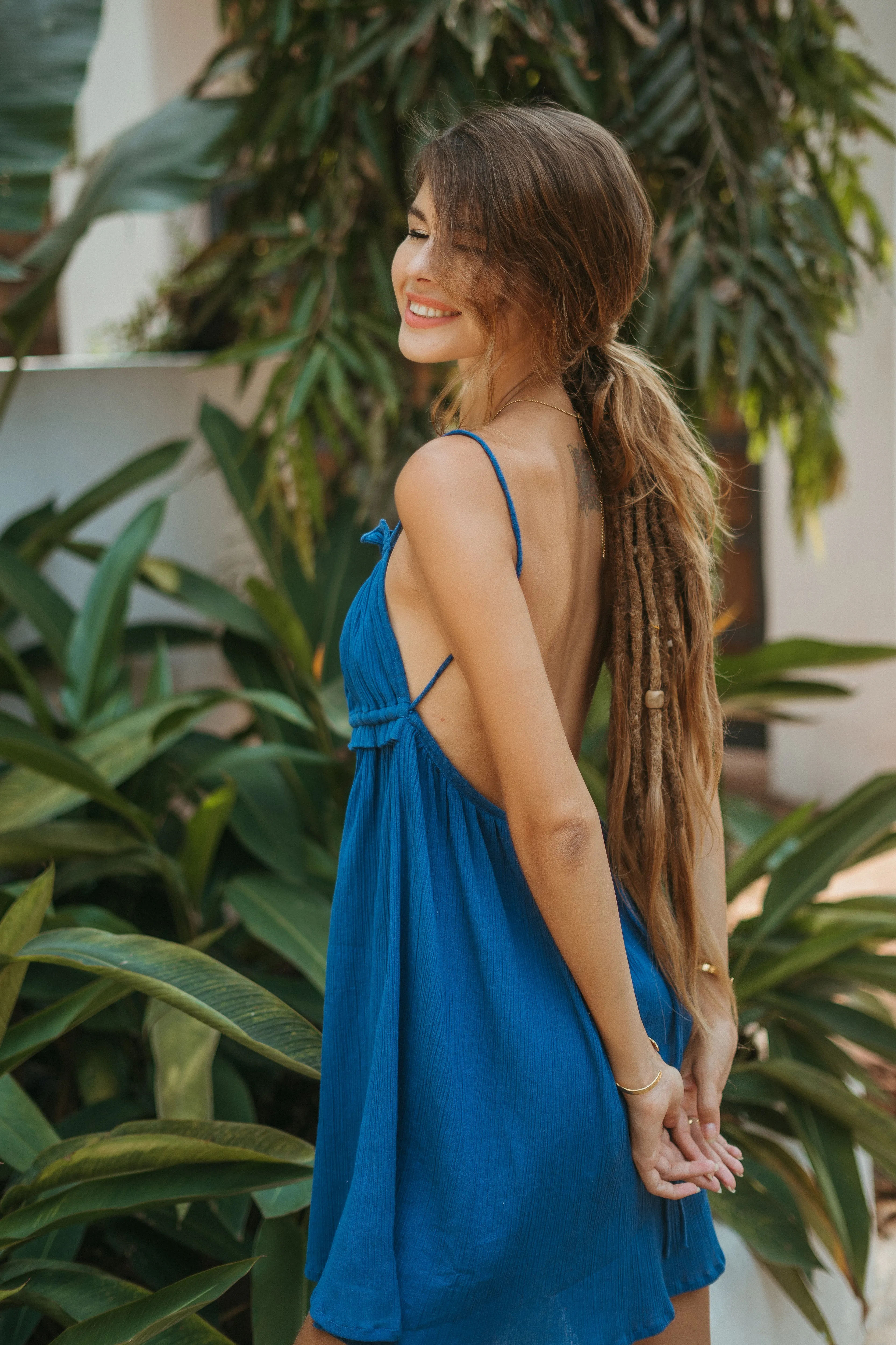 Luna Backless Dress in Deep Ocean