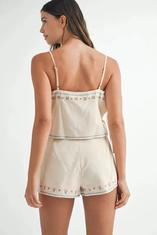 MABLE Embroidered Crop Top and Shorts Set