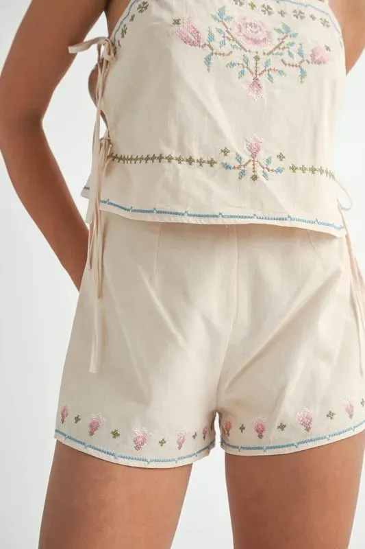 MABLE Embroidered Crop Top and Shorts Set