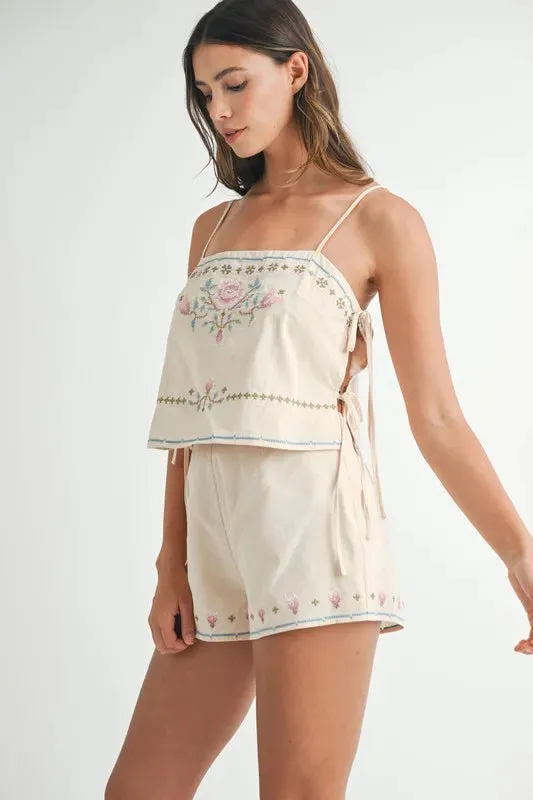 MABLE Embroidered Crop Top and Shorts Set