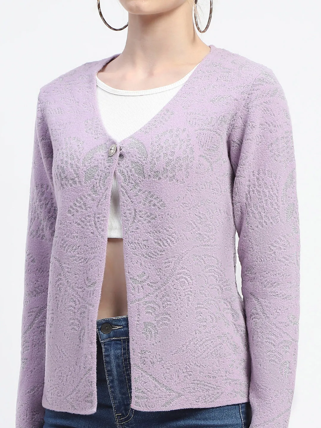 Madame Abstract Print Full Sleeve Lilac Cardigan