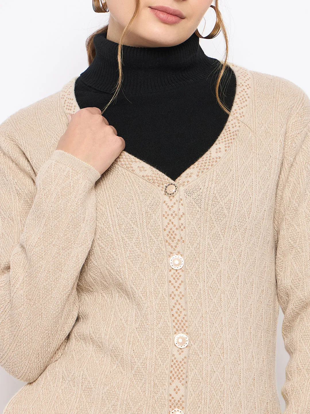 Madame Full Sleeve Button Down Beige Cardigan