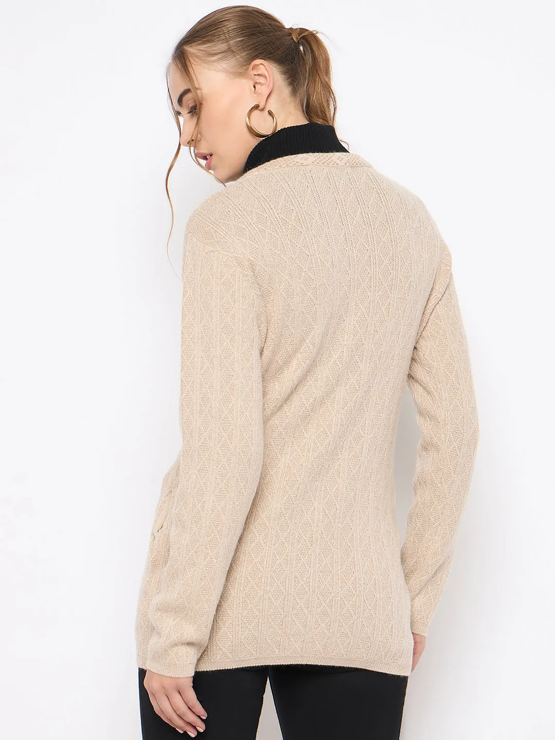 Madame Full Sleeve Button Down Beige Cardigan