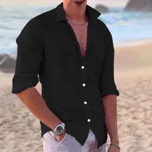 Men's Elegant Long Sleeve Linen Cardigan Shirt