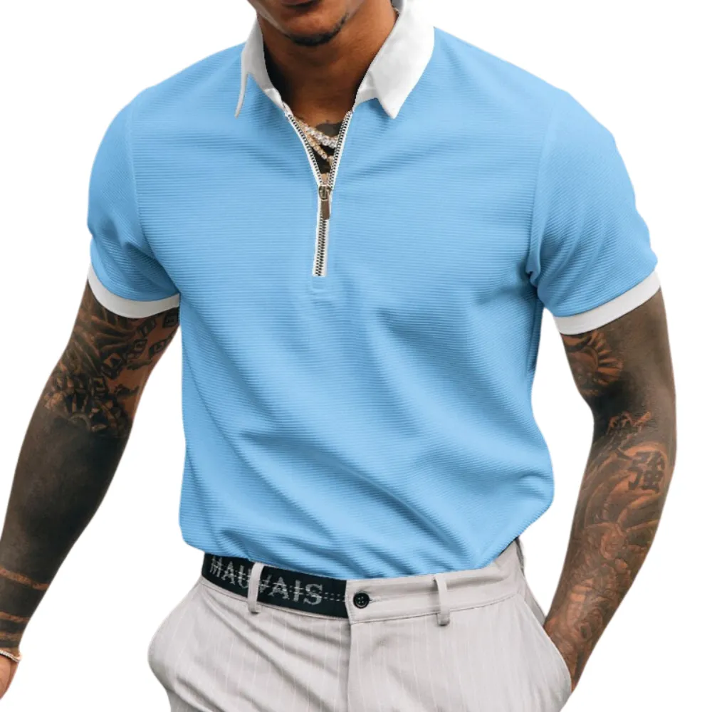 Men's Trendy Zipper Detail Loose Fit Polo Shirt