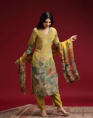 Midnight Mustard Printed Crepe Kurta Set