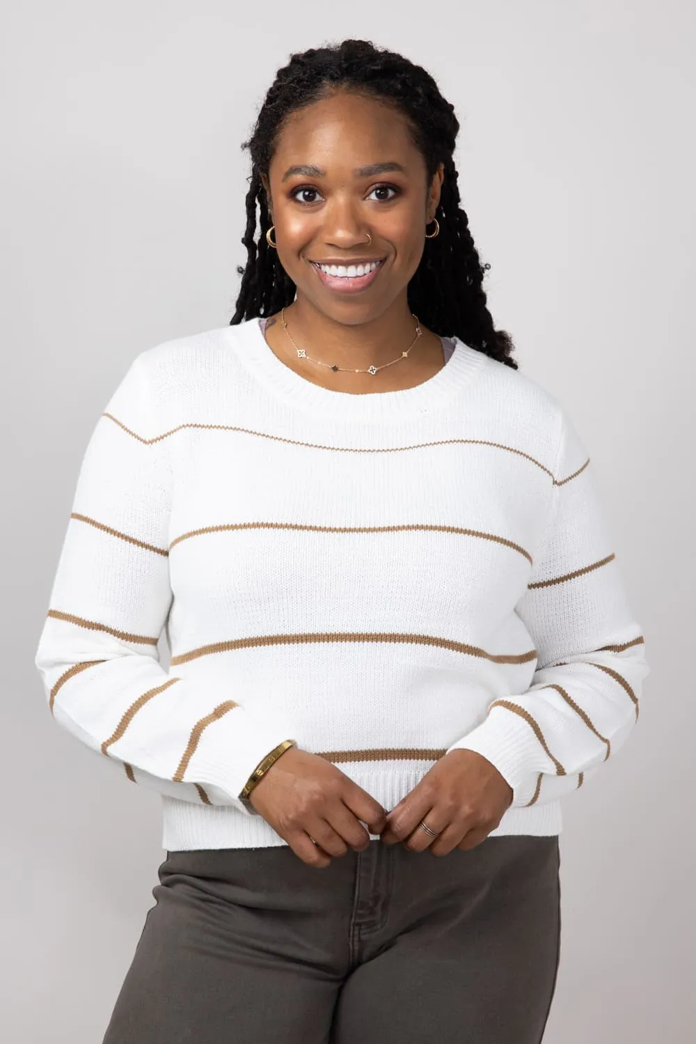 Miracle Striped Sweater for Women in White Caramel | F140-WHITECARAMEL