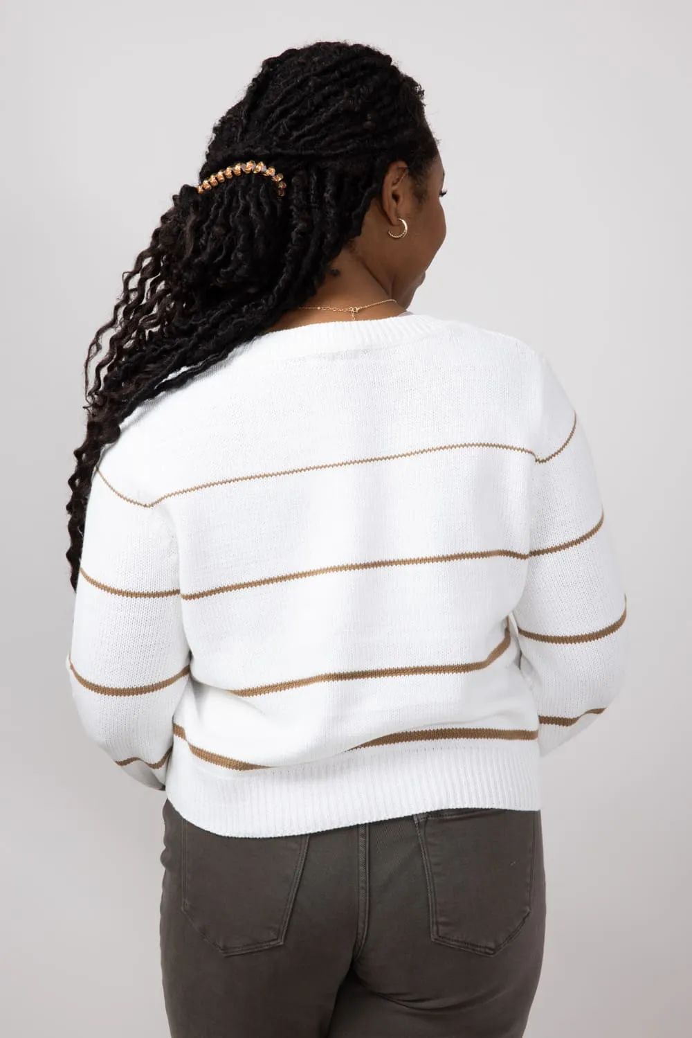 Miracle Striped Sweater for Women in White Caramel | F140-WHITECARAMEL
