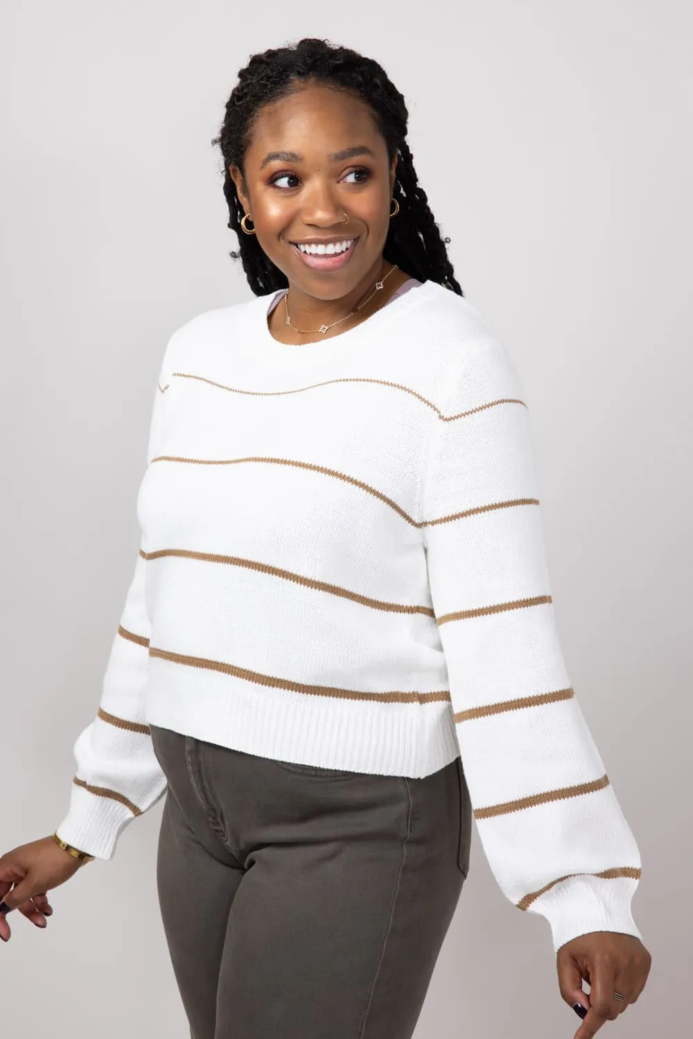 Miracle Striped Sweater for Women in White Caramel | F140-WHITECARAMEL