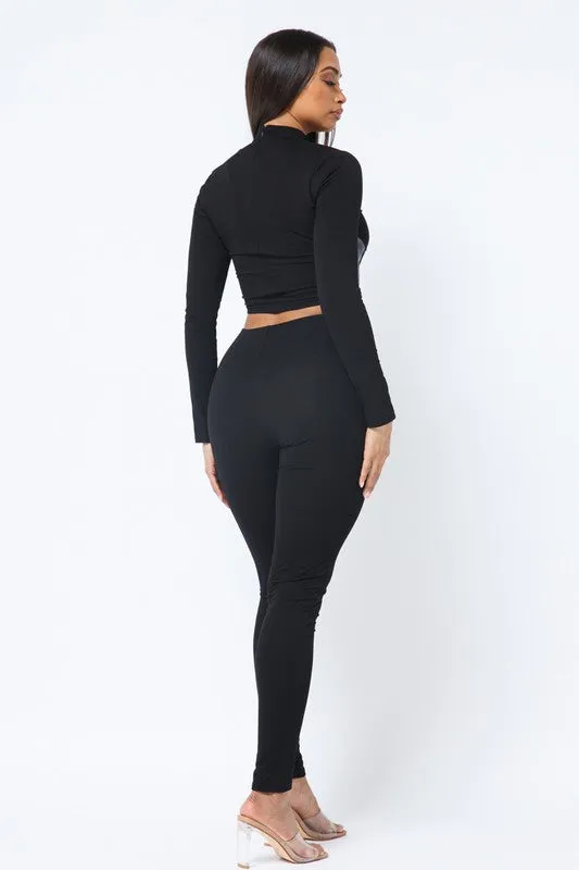 Mixed Leather Pant Set