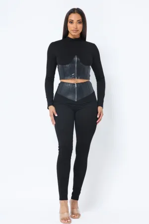Mixed Leather Pant Set