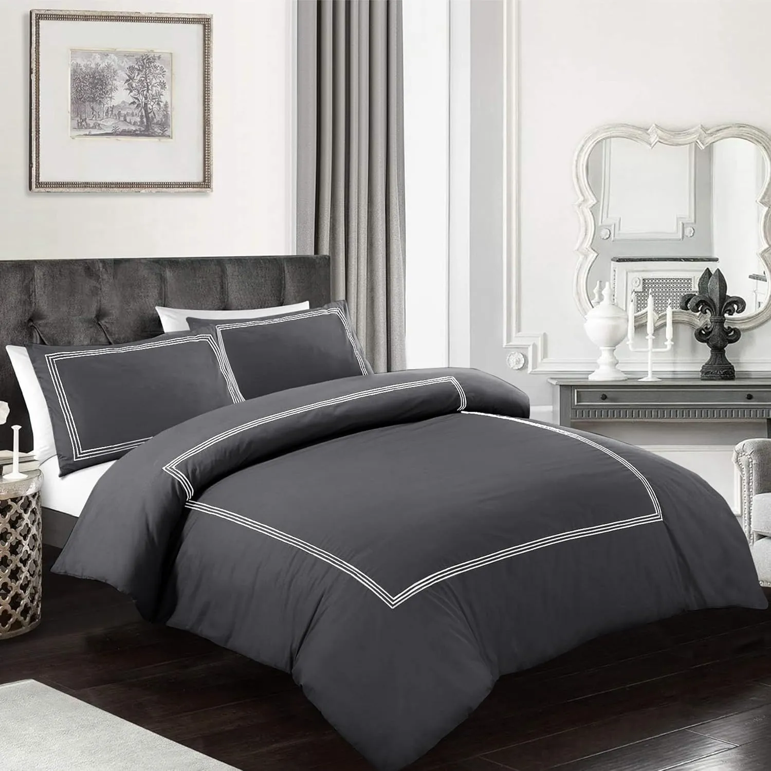 My Home Store Duvet Cover Set with Pillowcases (Bratta Stitch Charcoal, Double)- new but no original packaging