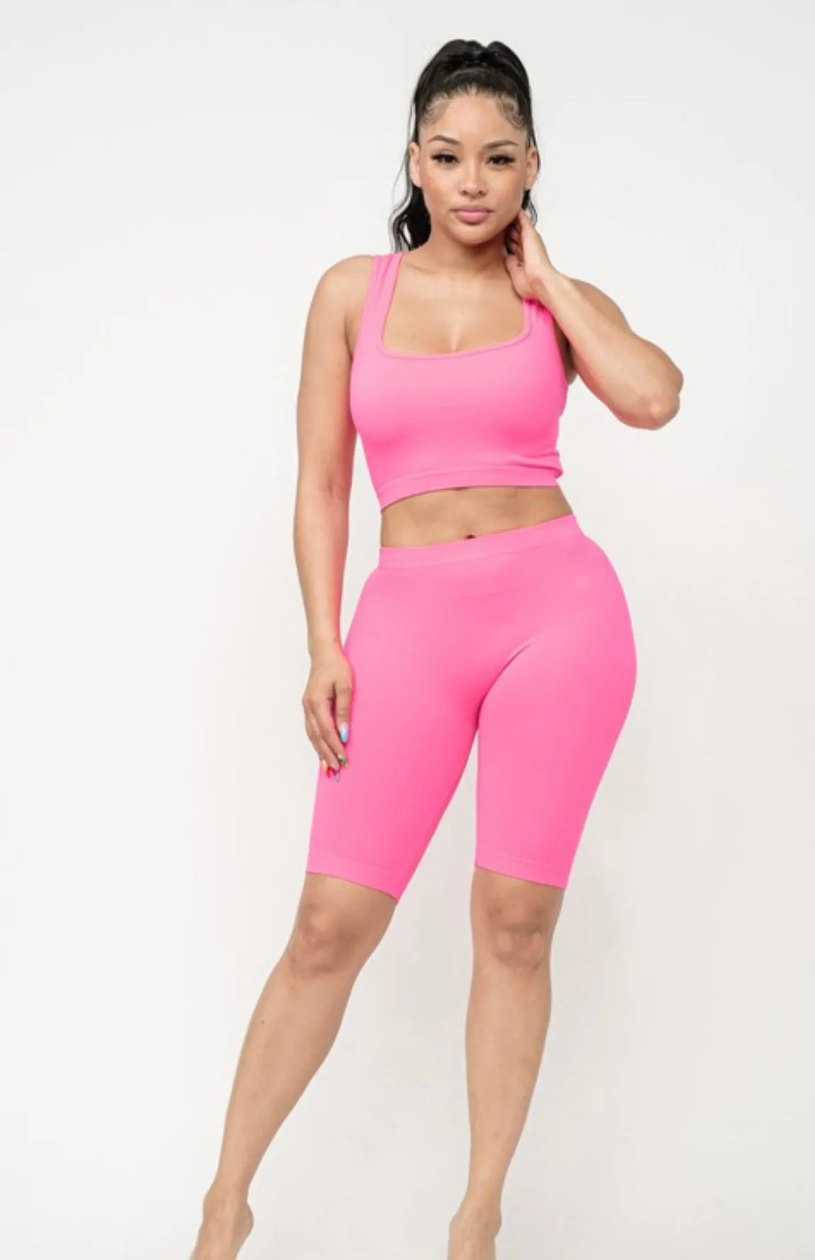 Neon Pink Basic Short Set
