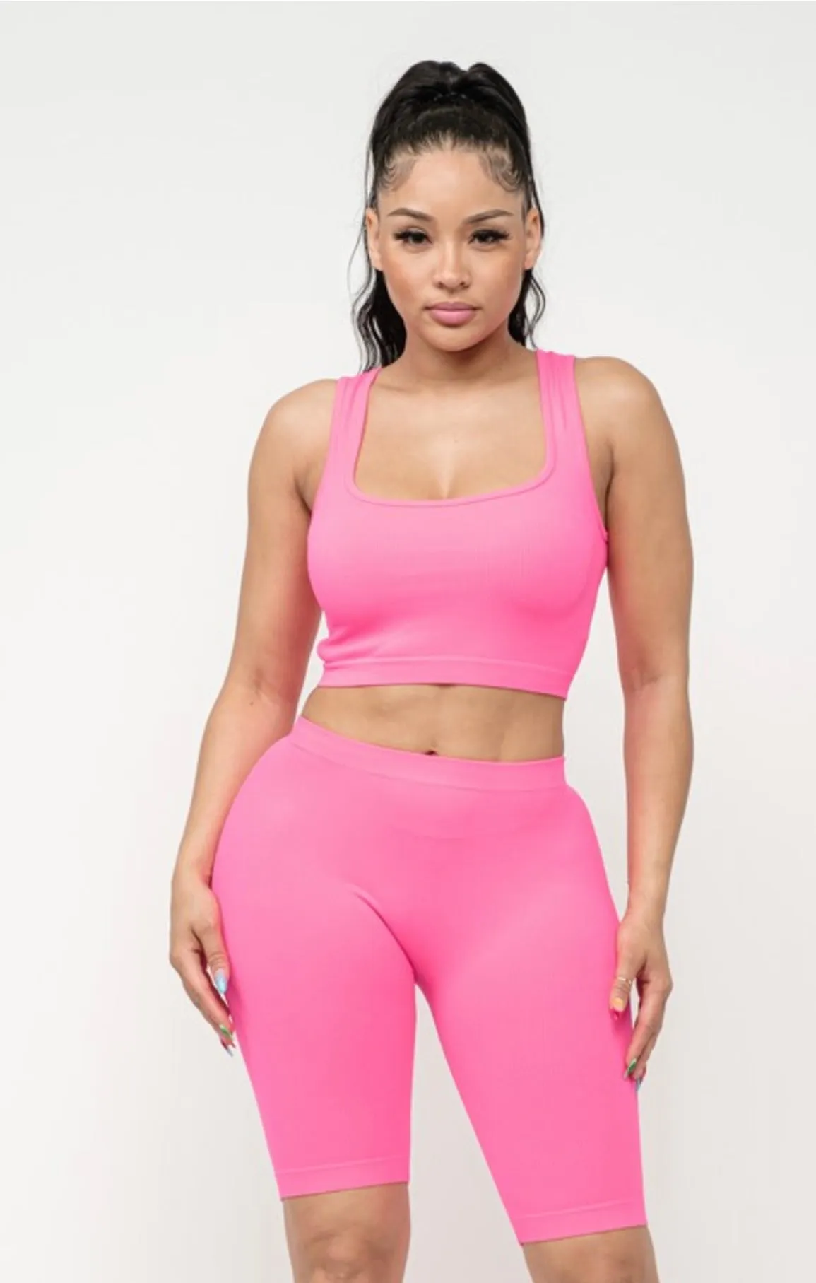 Neon Pink Basic Short Set