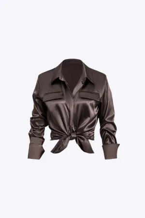 Niamh - Chic Satin Texture Woman's Long Sleeve Shirt
