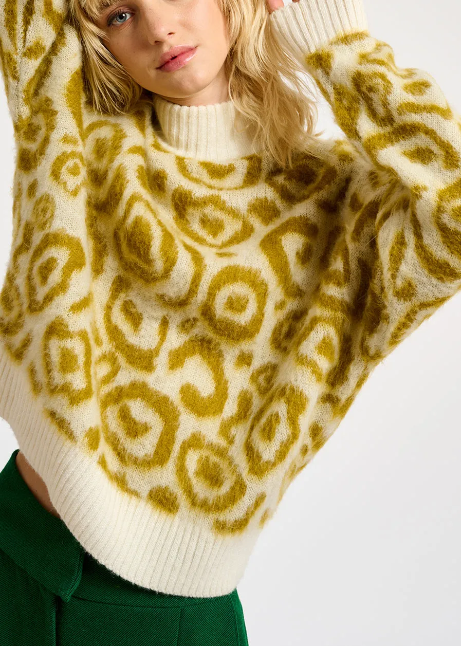 Ochre and off-white leopard-print knit sweater