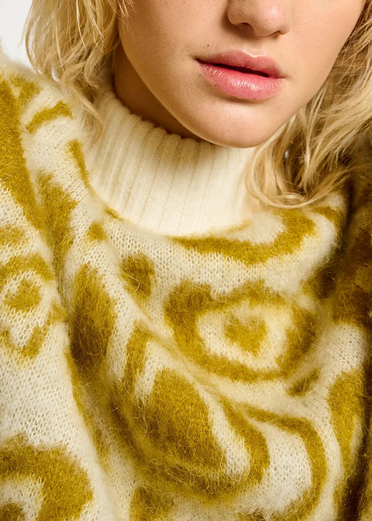 Ochre and off-white leopard-print knit sweater