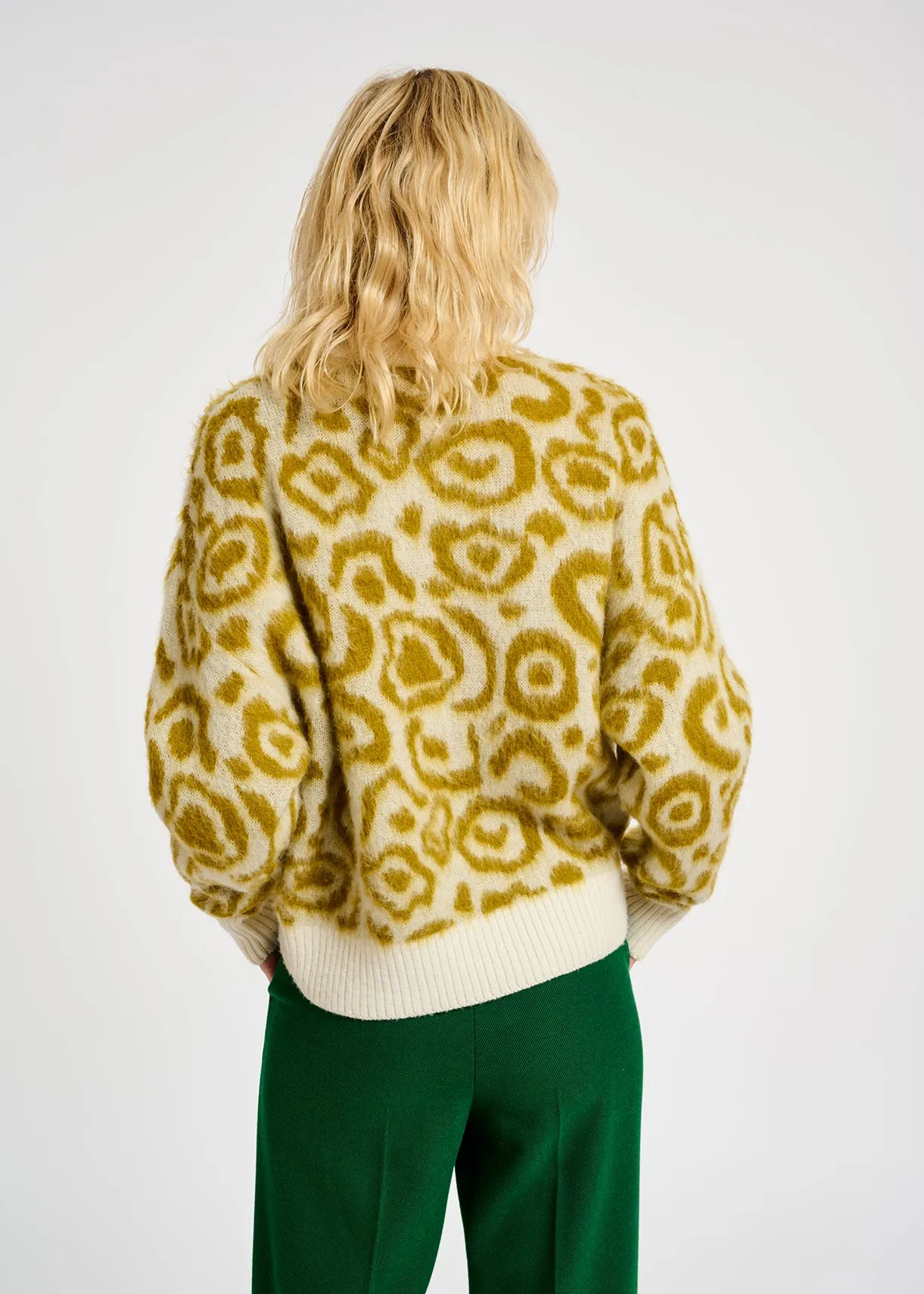 Ochre and off-white leopard-print knit sweater