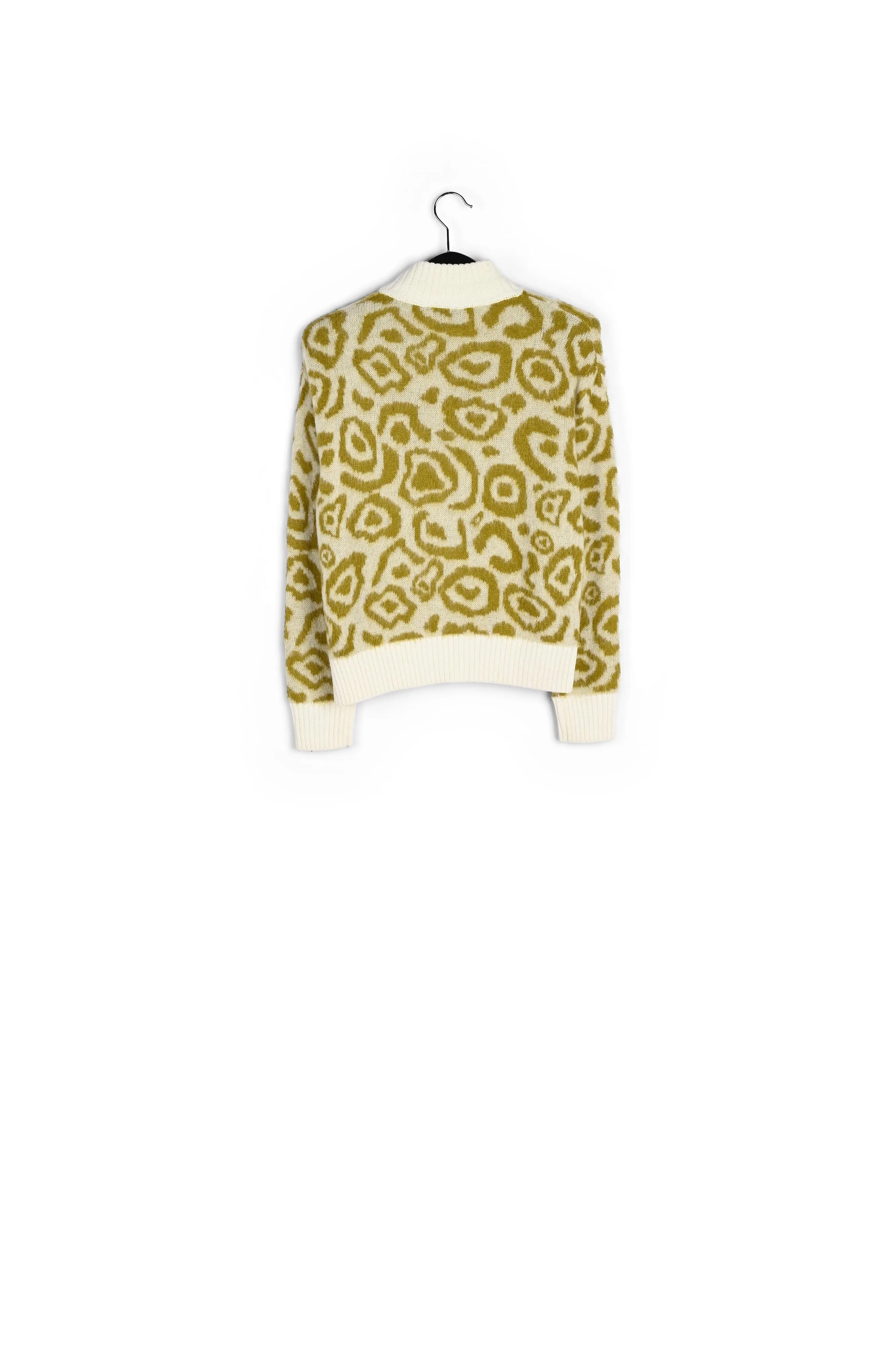 Ochre and off-white leopard-print knit sweater